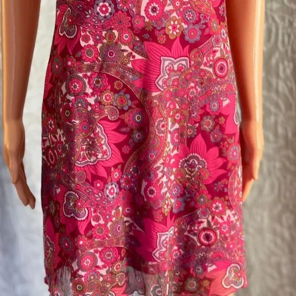 Vintage 90s California Concepts Pink Paisley Mesh Overlay Milkmaid Dress Size M - Picture 4 of 8